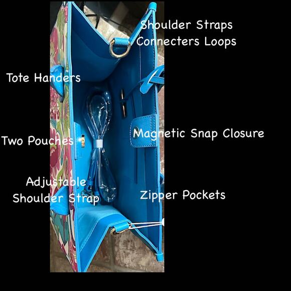 Trina Turk Large Floral Cloud Satchel Magnetic Snap Closure Blue Pinks Print - Picture 4 of 4